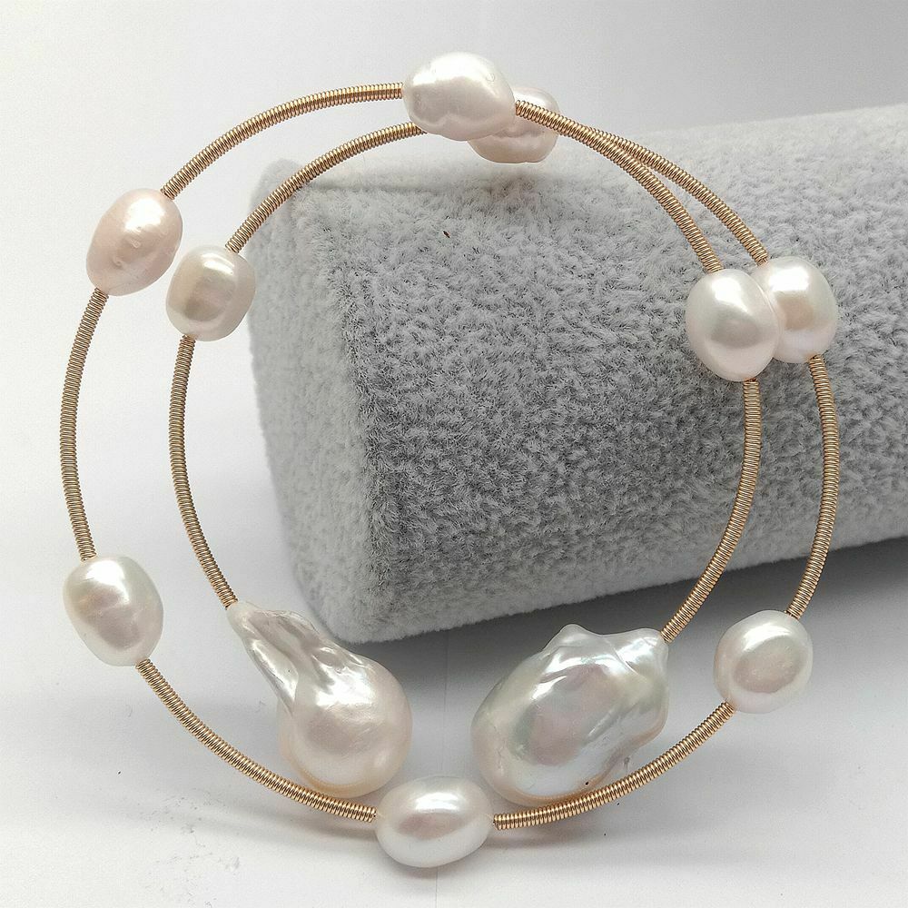 White Baroque Freshwater Pearl Keshi Pearl Adjustable Bracelet