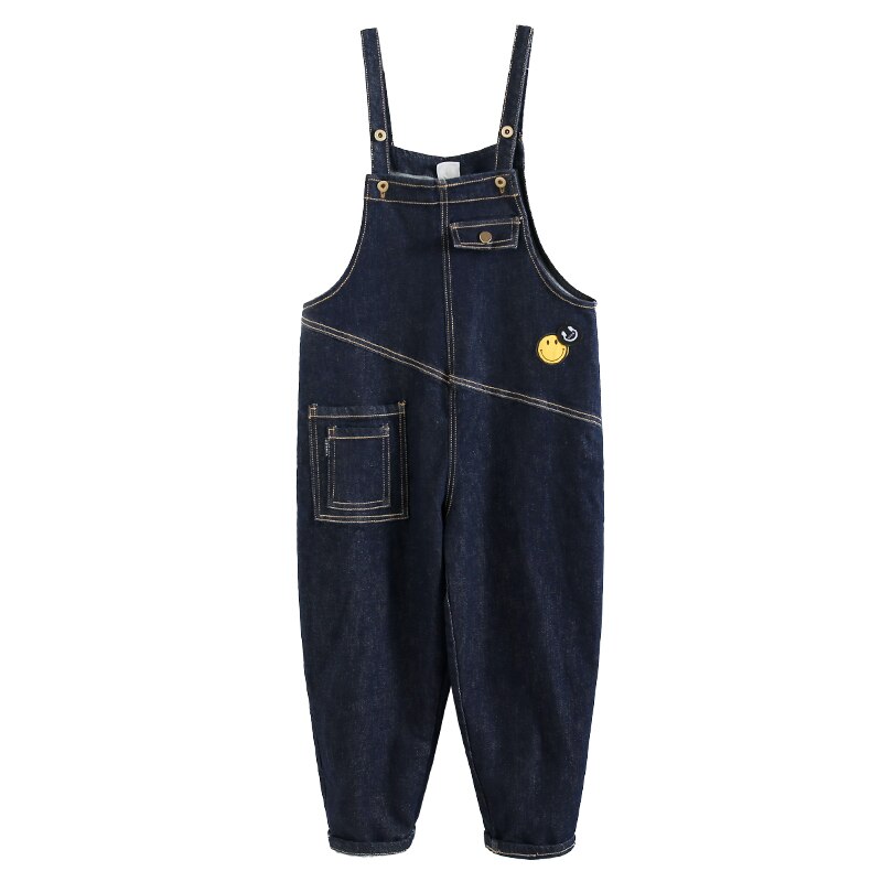 Grote Jongens Jumpsuits Vintage Knop Zakken Volledige Lengte Straight Alle-Wedstrijd Losse Studenten Losse Blauwe Denim Overalls 6-12 Jaar: 14