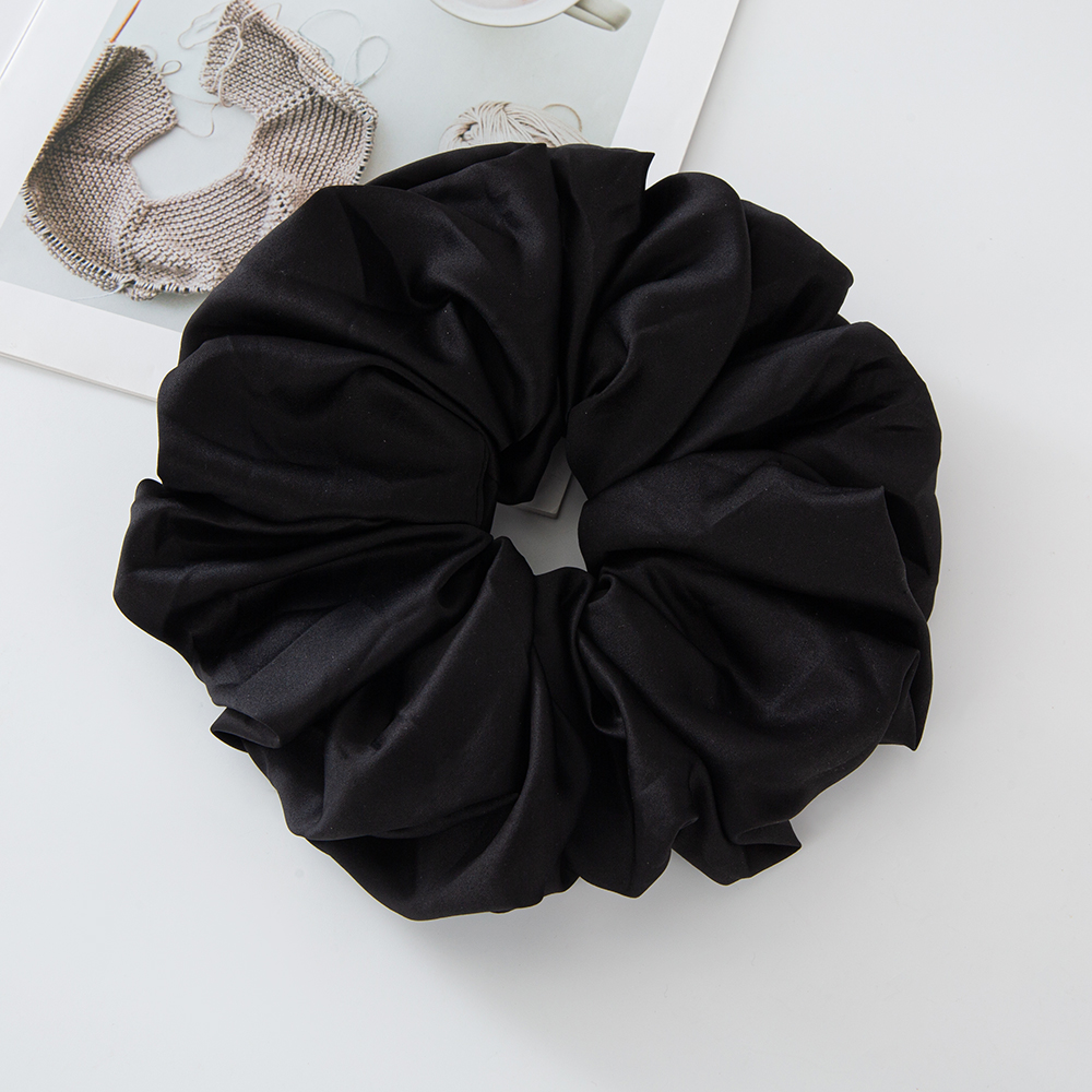 Grandes scrunchies de cetim oversized jumbo scrunchy dormir gigante muçulmano elástico volumizing puro costura laço de cabelo scrunchie: Preto