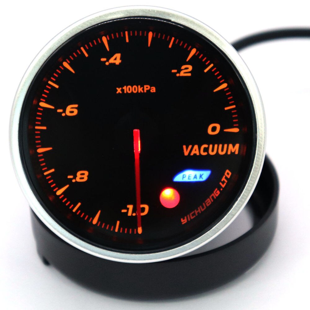 Modified Auto Car Instrument 12V 64 Color Backlight Adjustable 100KPa Vacuum Gauge Car Meter with Sensor (Black)