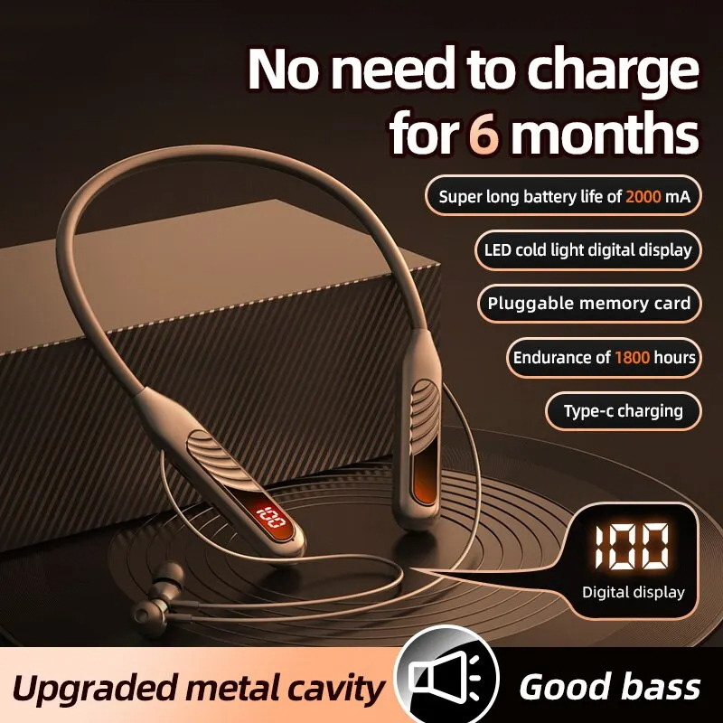 BT8 Wireless Earphones Bluetooth V5.3 Neckband Headphones LED Super Power Waterproof Sport Magnetic Headset Handfree with Mic