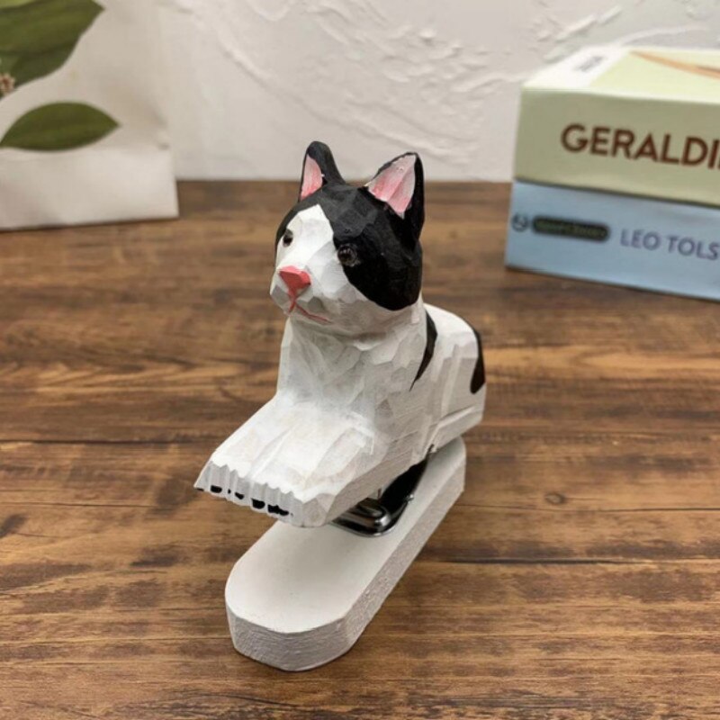 Agrafeuse pour animaux en bois papeterie créative agrafeuse pour bûches fournitures de bureau convient pour agrafeuse Standard No.10 et 12 pour papier: cat