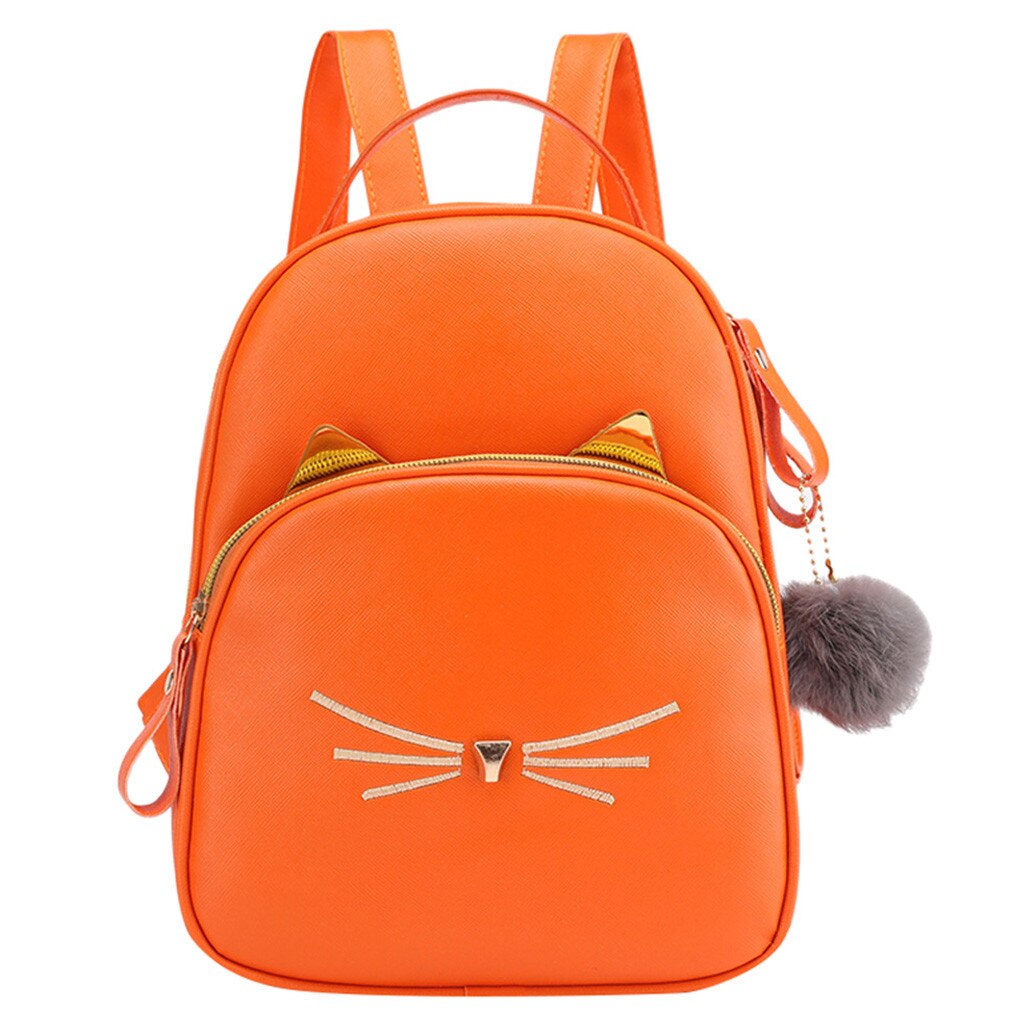 MAIOUMY Small Backpack Women Cute Cats Shoulder Bag Female Kawaii Fur Ball Crossbody bag for Teenage Girls bag pack: Orange