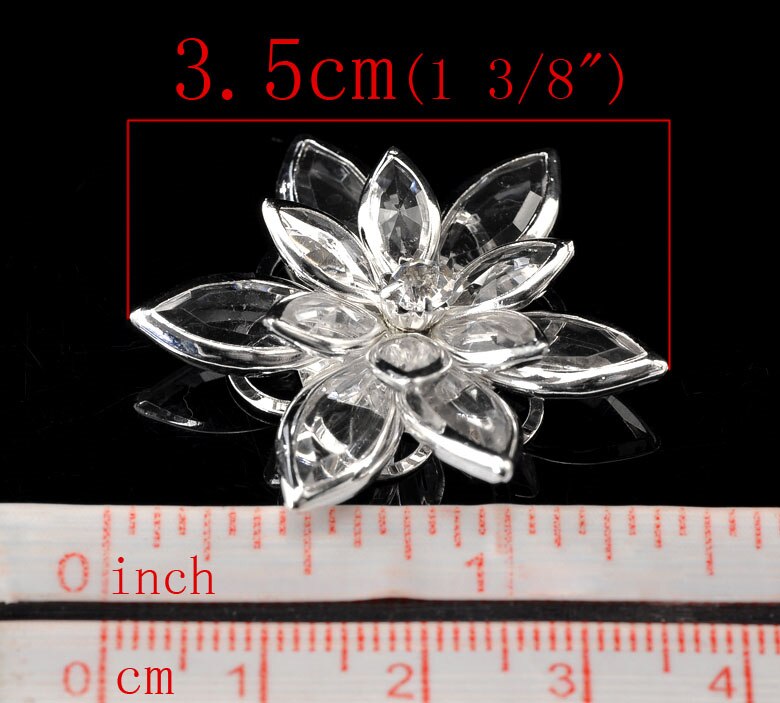 DoreenBeads 10PCs Clear Rhinestone Flower Embellishments Jewelry Making Findings 3.5x3cm(1 3/8&quot;x1 1/8&quot;) (B21264), yiwu