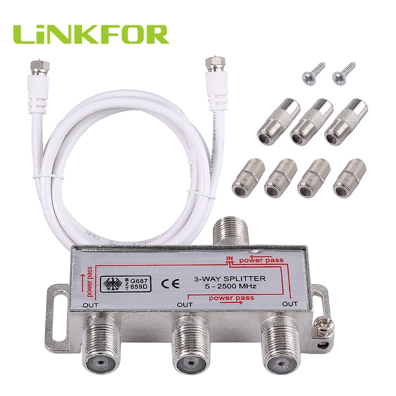 LiNKFOR-Divisor de Cable coaxial de 3 vías, dispositivo de banda ancha para equipos de TV en casa, MoCA 5-2500MHz, 3 vías de TV / CATV