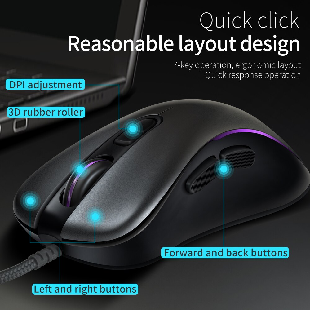 RGB Lighting Define the game USB Wired 4800DPI Adjustable Gaming Mouse Mice Ergonomic Wired Mouse PC Gamer Computer Mouse