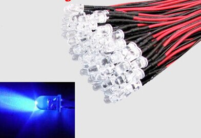 100 PCS LED 5mm Pre-Wired White Red Blue Green Yellow White RGB Pre wired 12V DC Light Bulb led lamp F5 Emitting Diodes DIY