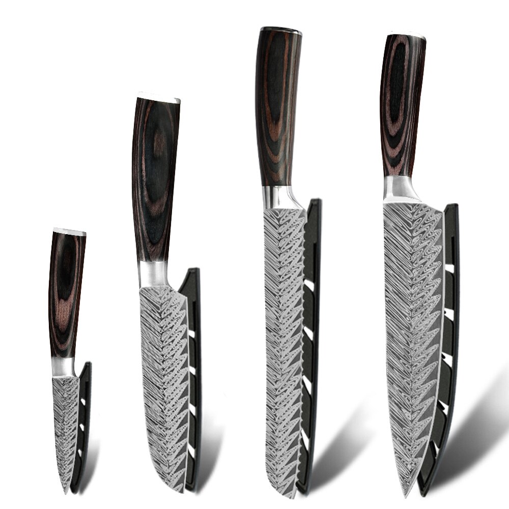 Sowoll 9PCS Kitchen Knives Set Stainless Steel Chef Slicing Bread Cleaver Santoku Utility Paring Knife Wall Knife Storage Tools: G 4pcs set