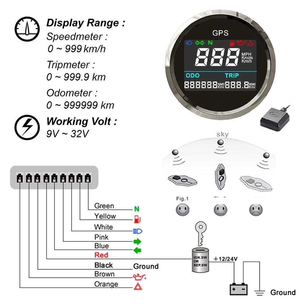 52Mm Digitale Gps Snelheidsmeter Kilometerteller 0 ~ 999 Mph Knopen Km/H 316 Roestvrij Staal Verstelbare Gauge voor Auto Motor Boot