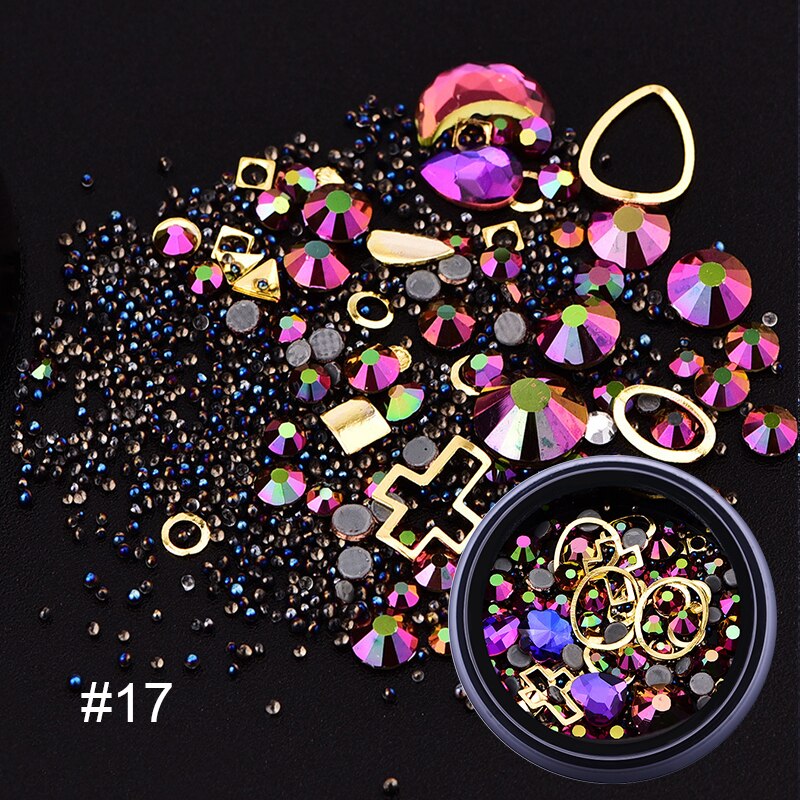 1 stk 3d negle rhinestones sten blandede farverige gør-det-selv-decals med neglebuede pincetkrystaller nail art gør-det-selv dekorationer: 17