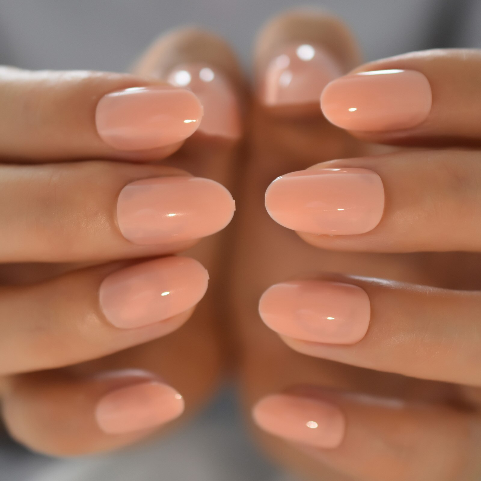 Faux Ongles à pression, brillant, haute luminosité, couverture complète, gris clair, couleur unie, manucure, avec onglets de colle: L5936