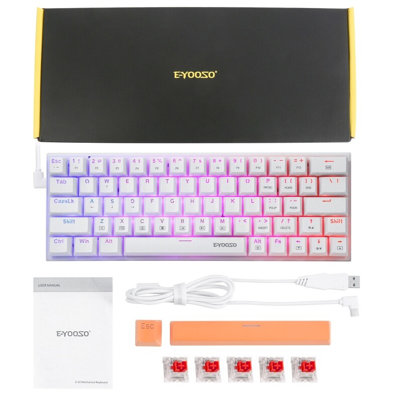 Z-22 Type-C 63 Keys Mechanical Keyboard USB RGB Backlit Axis Gaming Mechanical Keyboard Optical Switches Swappable: Red Switch