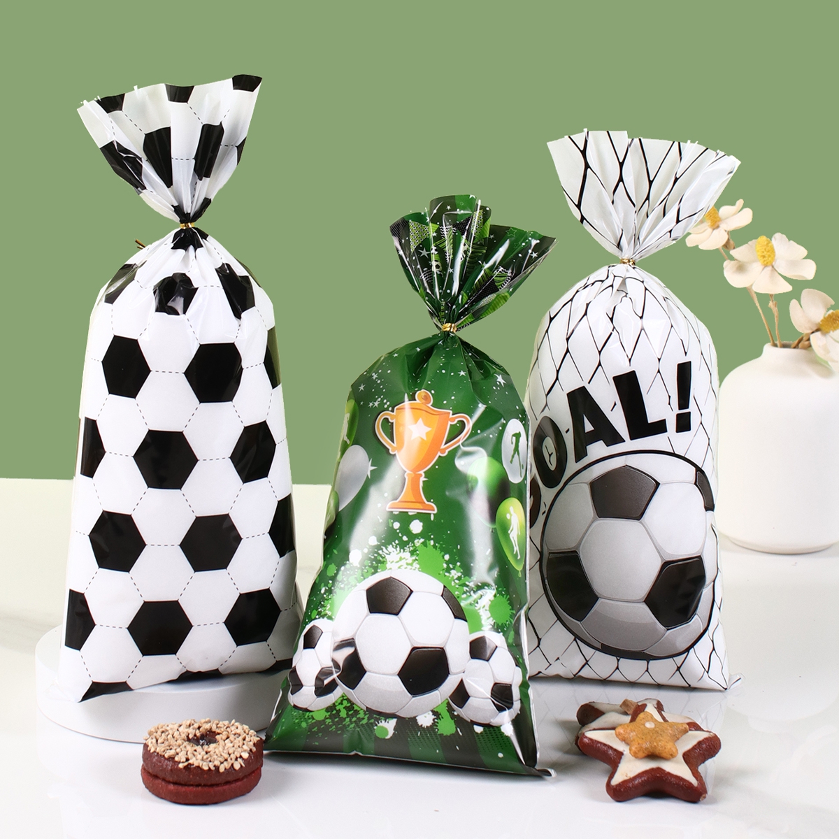 Bolsas para envolver dulces con tema de fútbol, bolsa de de fútbol, bolsa de galletas, bolsas de recuerdo de para niños, decoración de de cumpleaños, 25/50 Uds.