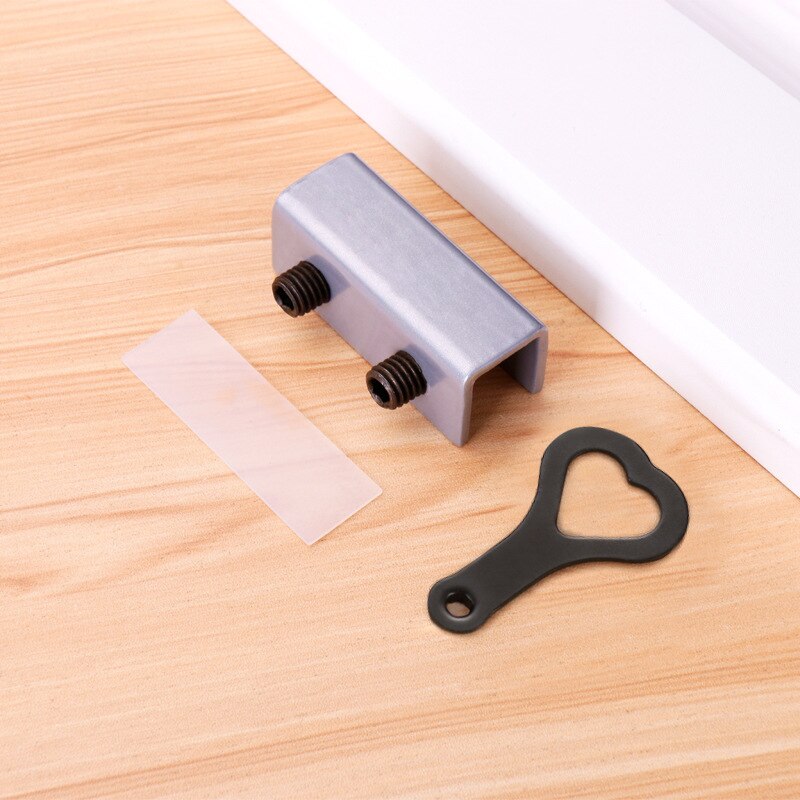 Stainless Steel Door Window Lock Sliding Sash Locks Anti-Theft Stopper Cabinet Locks Protection Child For Home Hardware Tool: silver double holes
