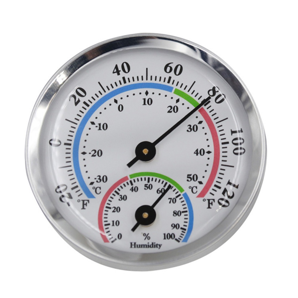 2.28\" Thermometer Hygrometer Wall Hung Temperature Humidity Meter Gauge Indoor Outdoor Sauna Room Temperature Humidity Tester: Silver