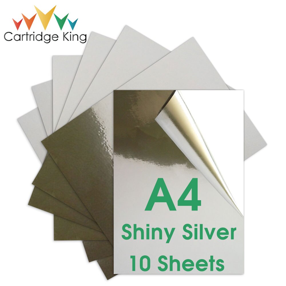 10 Sheets Shiny Silver Self-adhesive Printable Vinyl Sticker Paper A4 Printer Paper Waterproof Label Stickers for Inkjet Printer: Bright Silver