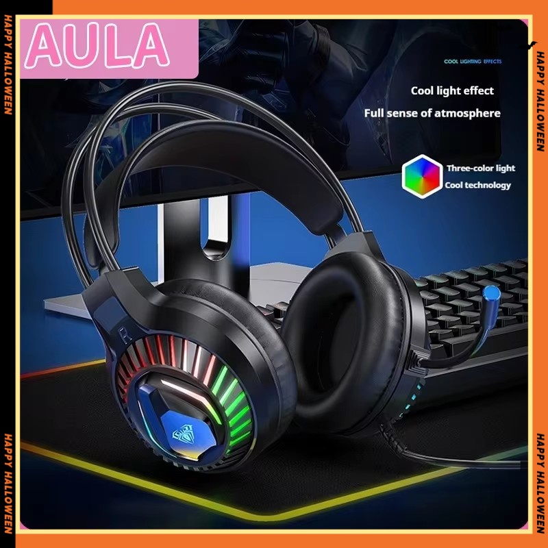 AULA S605 Gaming Headset - Kabelgebunden USB, RGB Stereoskopisch, Aktive Geräuschunterdrückung, Mikrofon