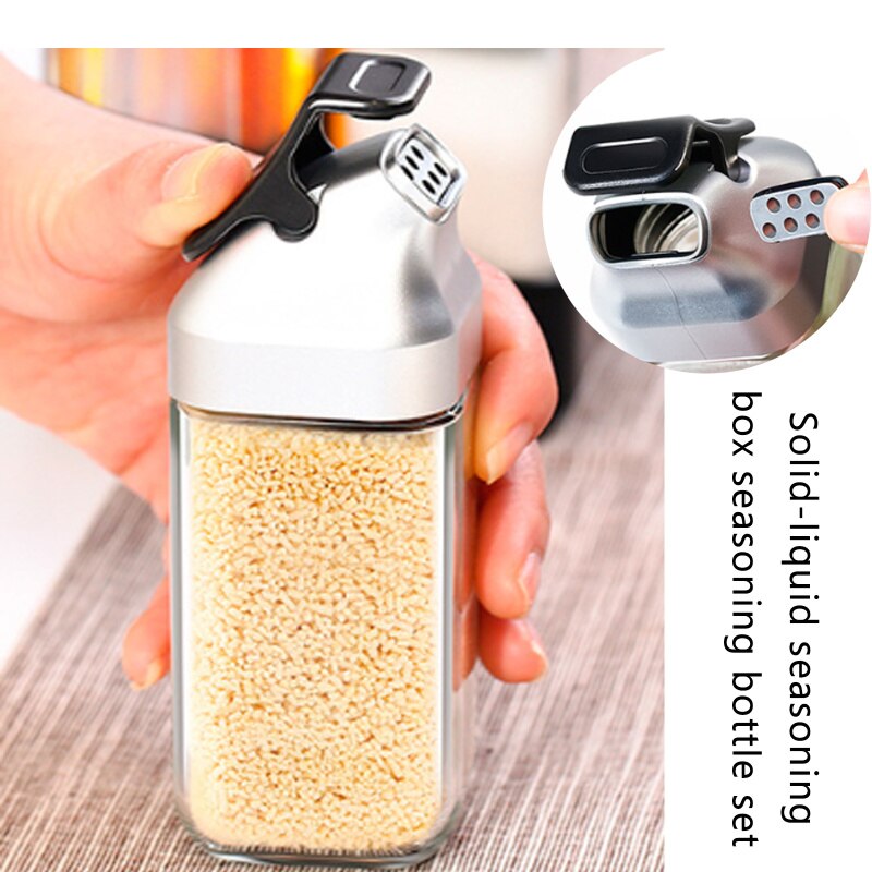 5 unids/set cocina aceite y vinagre, sal y pimienta caja de almacenamiento con bandeja soporte boquilla 2 dispensadores 2 de sal y pimienta.
