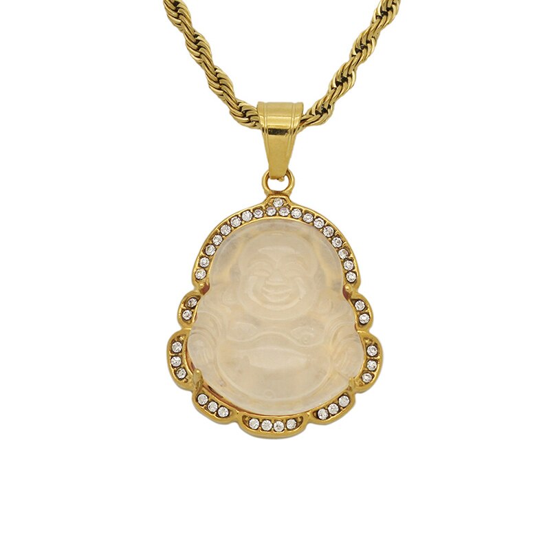Hip Hop Bling Iced Out Gold Kleur Rvs Lachende Boeddha Maitreya Hanger Ketting Voor Mannen Rapper Sieraden: 2