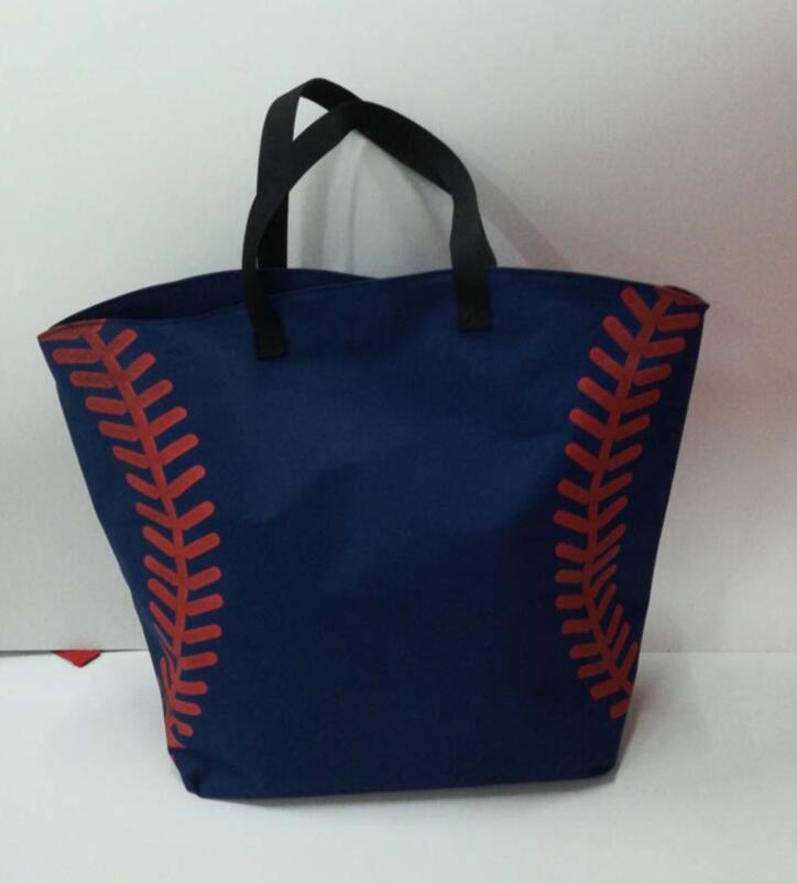 Super grote Softbal Honkbal katoen meisjes tote team spelers accessoires zwart handtassen: navy