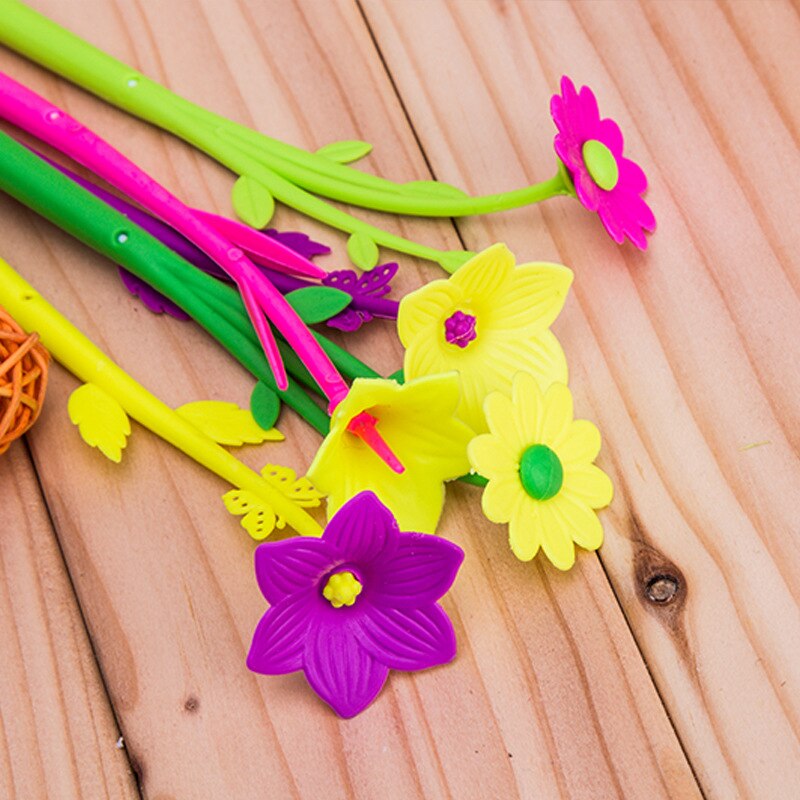 Bolígrafo de Gel suave con forma de flor de dibujos animados de Color aleatorio