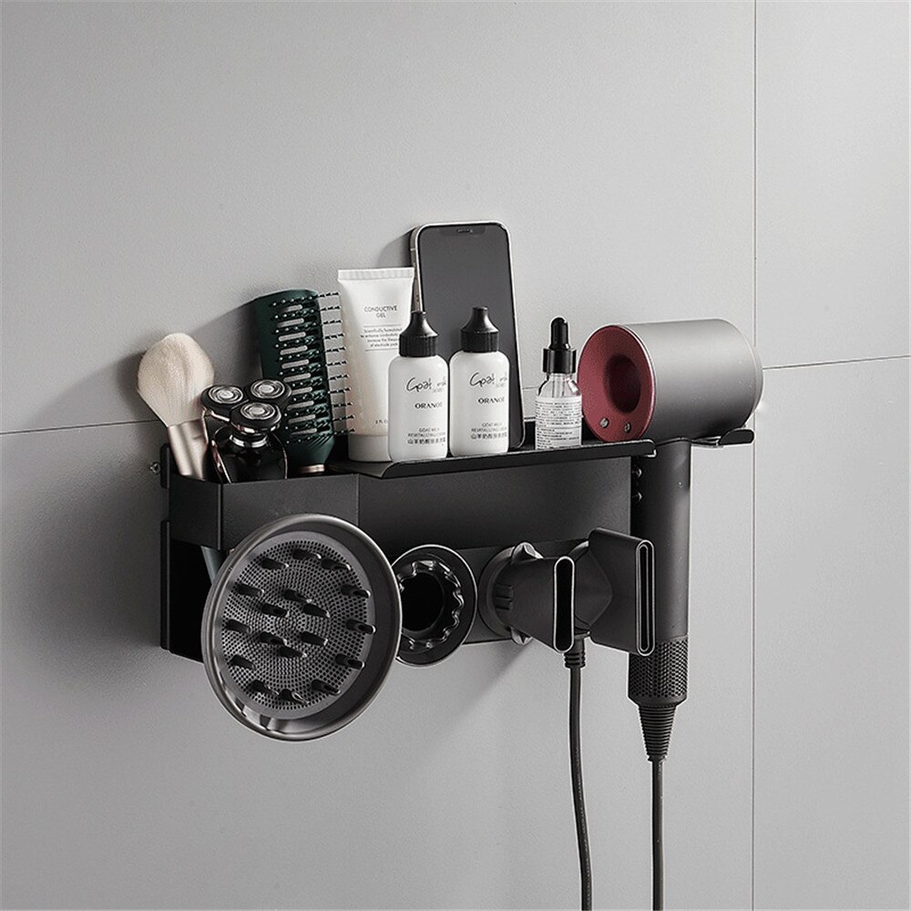 Hair Dryer Rack Black Stainless Steel Wall Mount Storage Rack Bathroom Waterproof Accessories Holder Organizer Home Decoration: DC62-4Holder