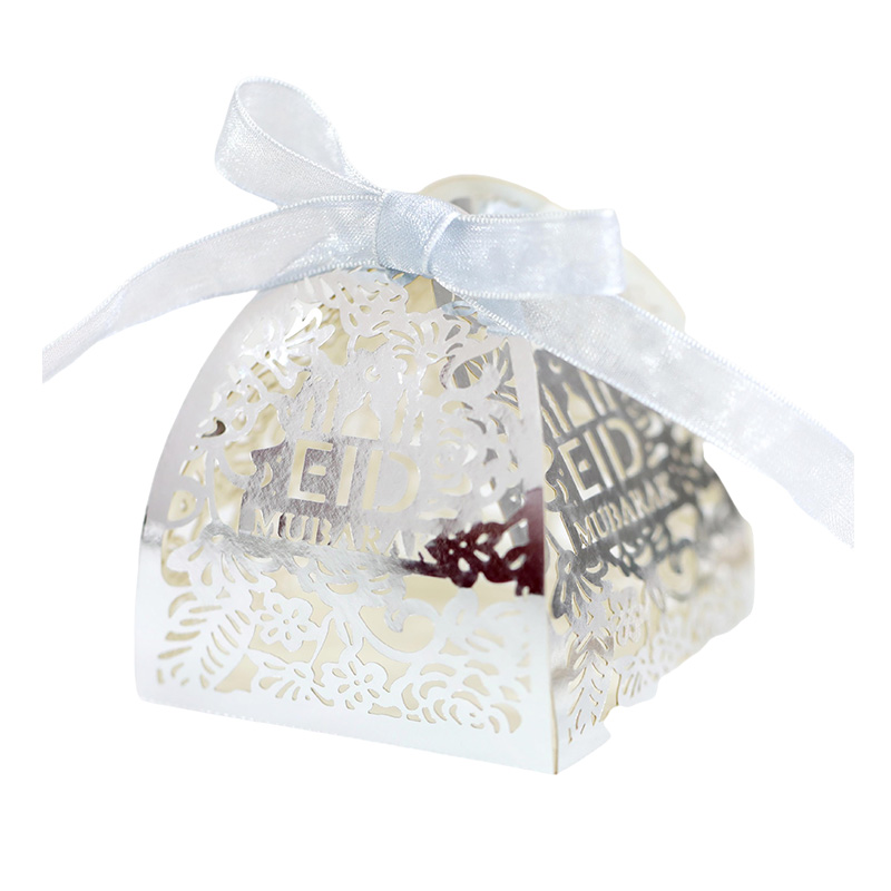 20/50Pcs EID Mubarak Candy Boxes Ramadan Kareem Biscuit Favor Boxes Hajj Islamic Muslim Eid Al-Fitr Festival Party Supplies: Reflective Silver / 50pcs