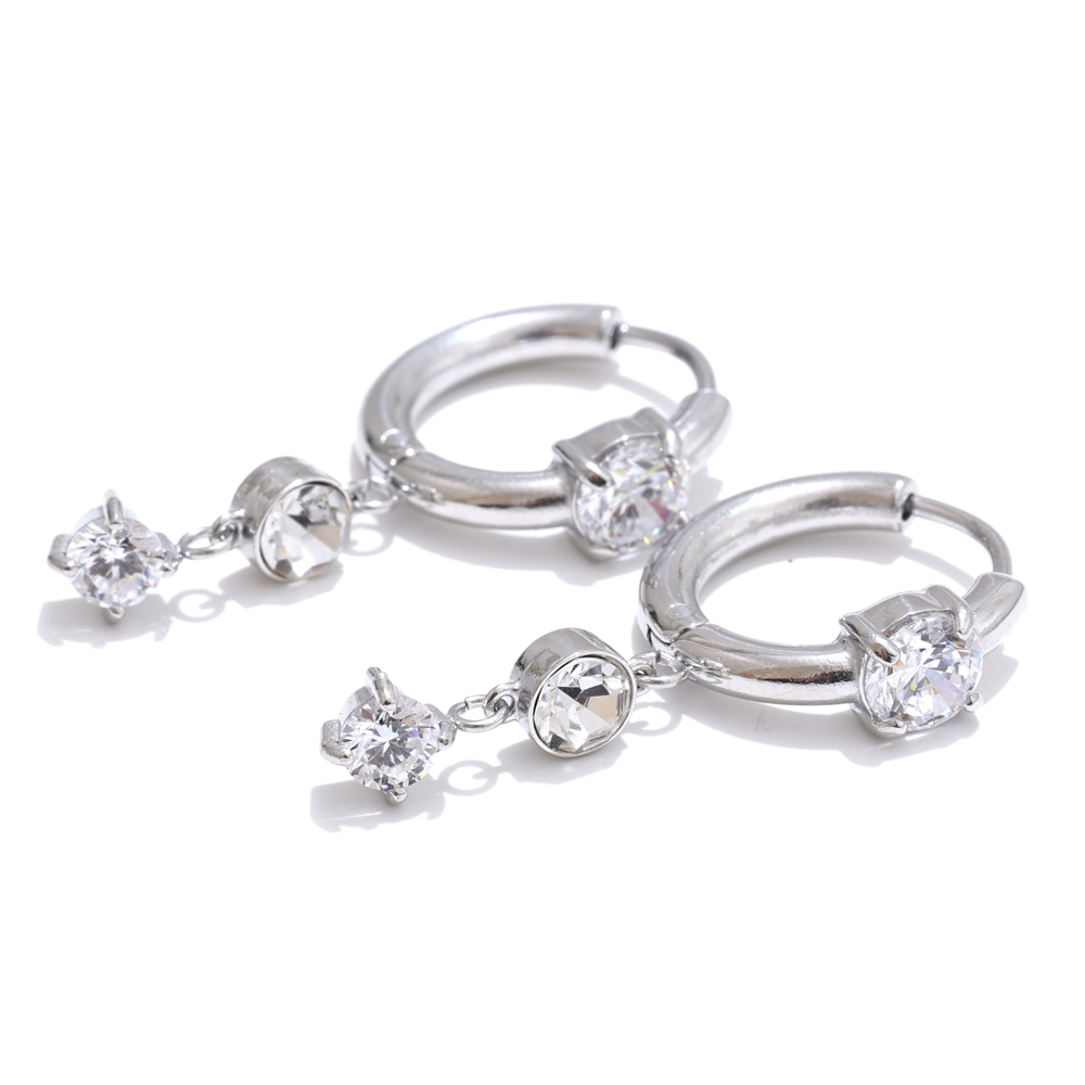 Yhpup roestvrijstalen oorbellen met glanzende zirkonia steentjes, verguld met goud en platina pvd, delicate chique sieraden, aanbevolen.: Bruin
