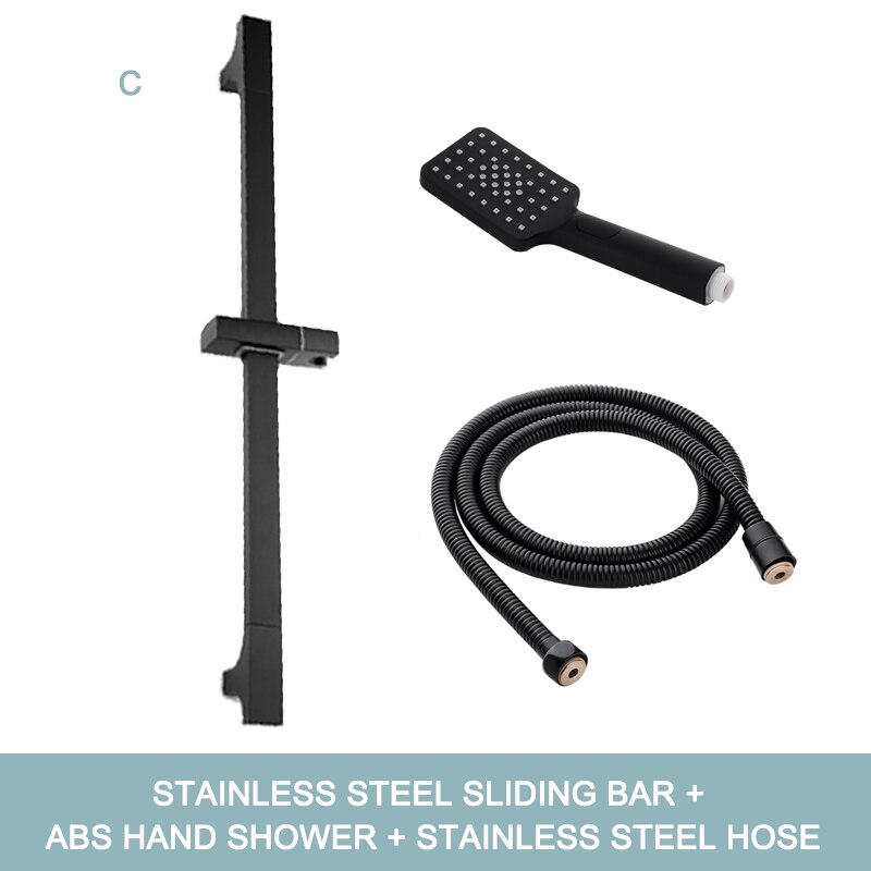 Adjustable 3 Function Matte Black Shower Head Slide Bar with Hand Held Shower and 1.5M Hose Wall Mounted Shower Sliding Bar Set: C Whole Set
