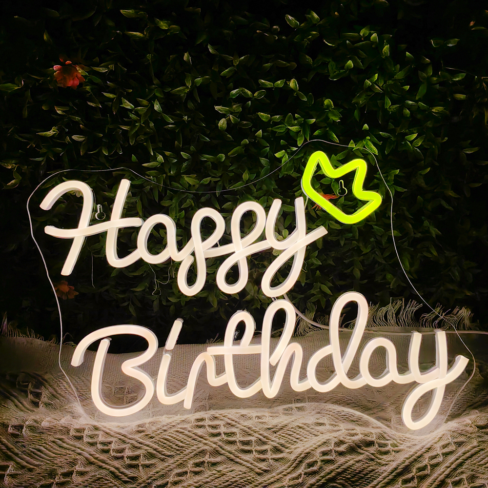 Letrero de neón de feliz cumpleaños, decoración de pared para de cumpleaños, decoración de habitación regulable, lámpara Led acrílica para el hogar, habitación, Bar, de cumpleaños: Color blanco cálido