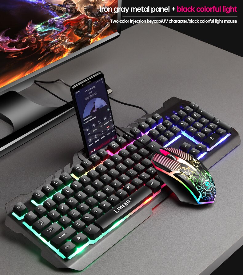 Mechanical Keyboard Gaming Keyboard and Mouse 104 keys with backlight USB Wired Backlit keyboard for pro PC Laptop gamer: Black