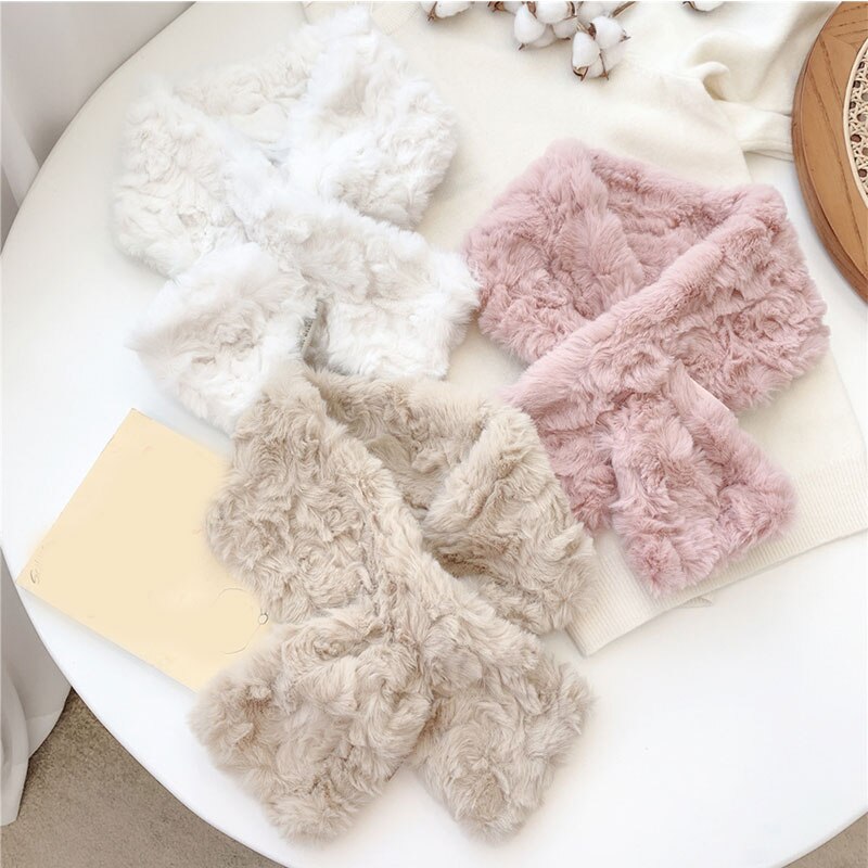Lodne krave tørklæder tykke varme sjaler wraps fluffy cross tørklæde faux fur tørklæde hals varmere ensfarvet kvinder mænd plys tørklæde