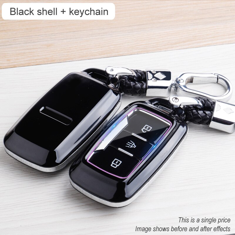 Chery Carbon Fiber Abs Key Case Voor Jetour X70 X90 X95 3 Knoppen Smart Remote Fob Cover Sleutelhanger Protector Bag: Black