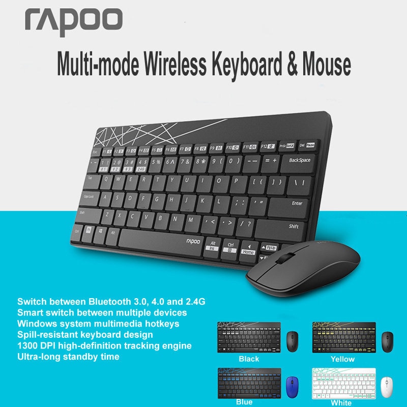 Neue Rapoo 8000M Multi-modus Stille Drahtlose Tastatur Maus Combos Bluetooth 3,0 & 4,0 RF 2,4G schalter zwischen 3 Geräte Verbindung