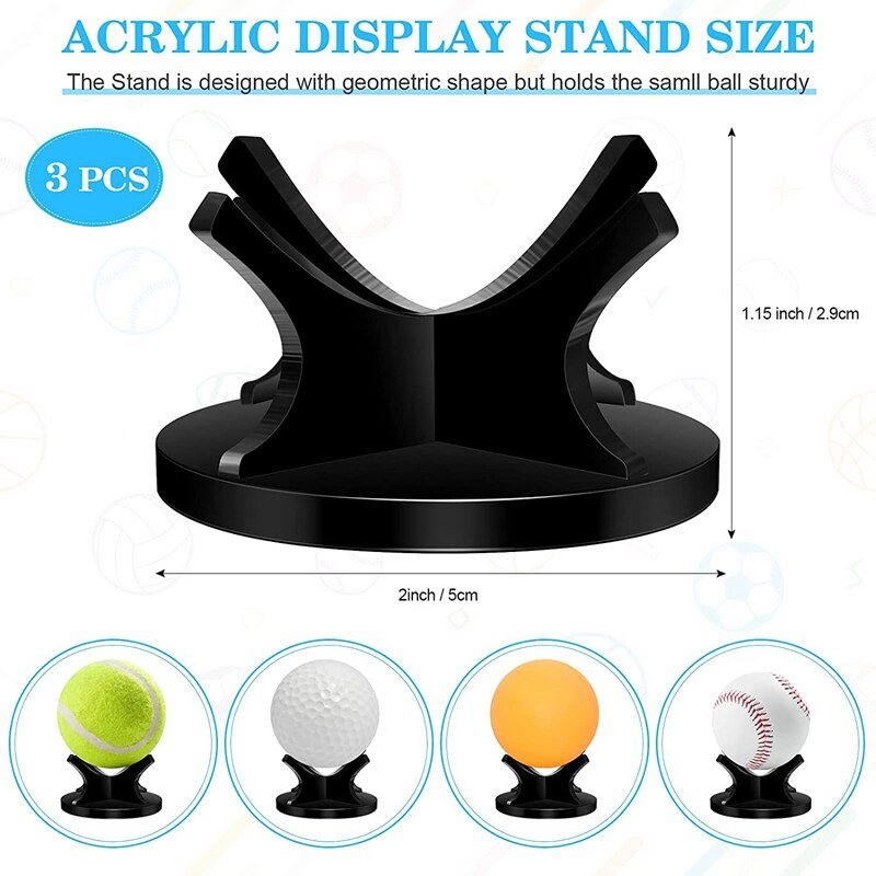 3 Pieces Acrylic Small Ball Stand Holder Sport Ball Display Rack for Baseball Golf Softball Tennis Ball