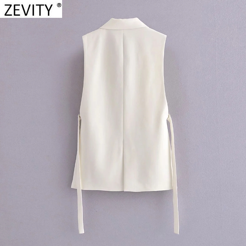 Zevity Vrouwen Mode Zwart Wit Kleur Side Split Vest Jacket Office Dames Casual Pak Vest Chic Uitloper Tops CT733