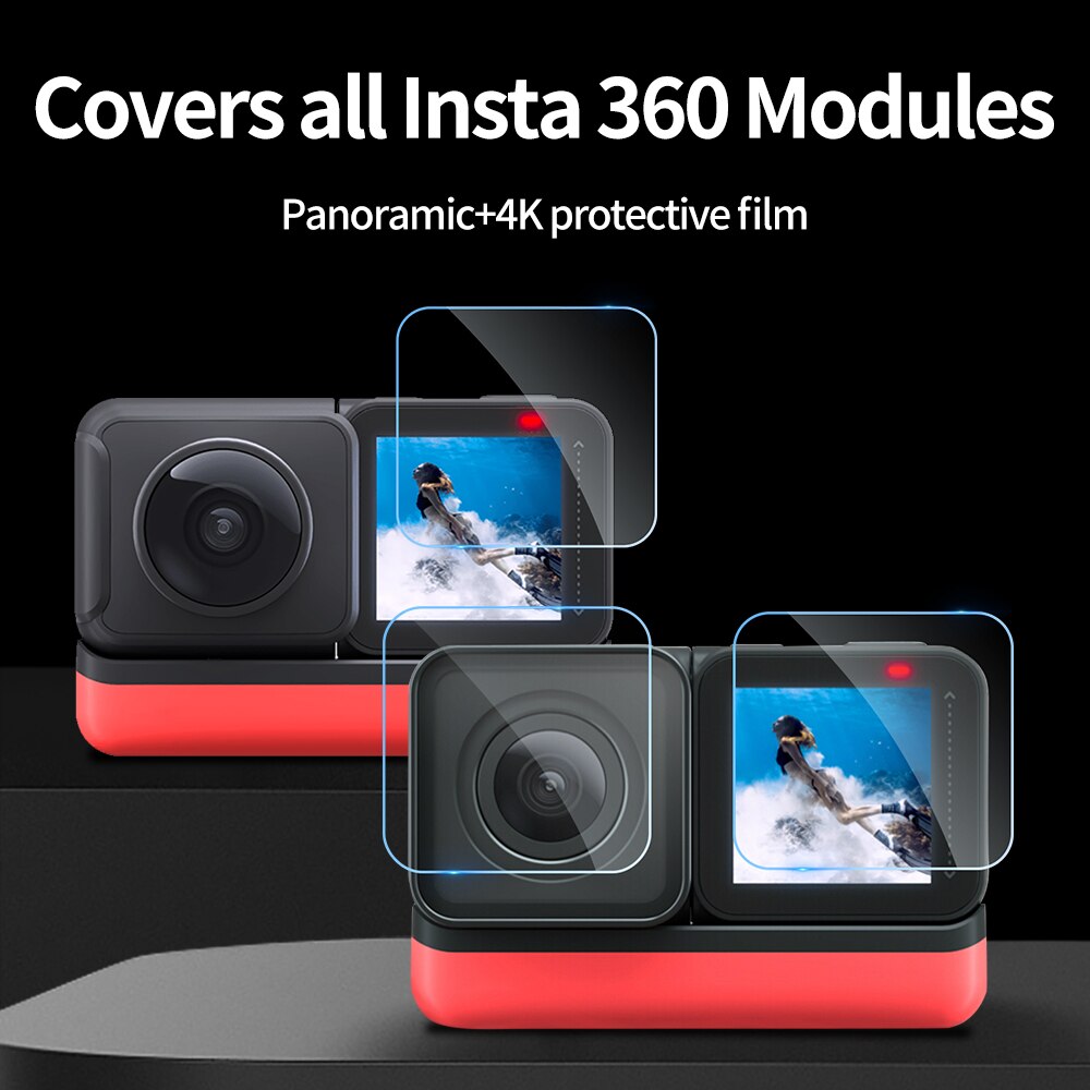 TELESIN 2 pièces protecteur d'objectif garde froid chaussure cadre étui écran et lentille protéger verre trempé pour Insta360 One R 4K 360 Edition