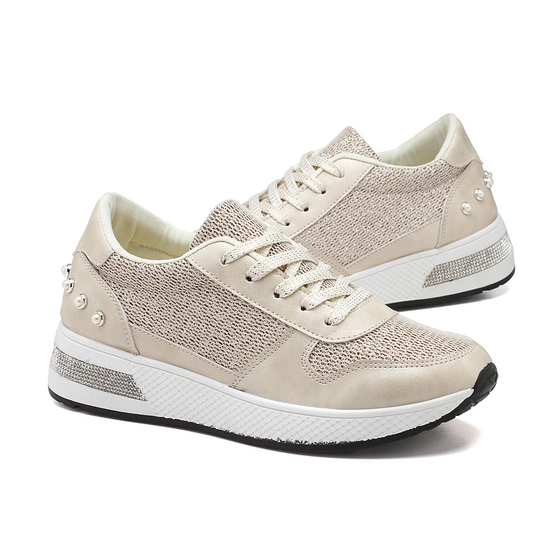 Fujin Vrouwen Sneakers Platform Lace Up Bling Bling Strass Klinknagel Mode Lente Herfst Vrouwelijke Casual Schoenen Tenis Feminino: Goud / 8.5