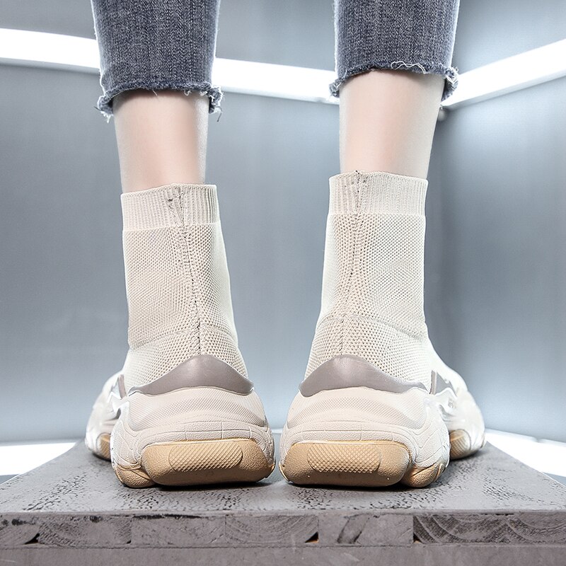 Kvinder høje strømpesko chunky sneakers slip-on dame platform fritidssko kvinde støvler hvide efterår kvinder sko