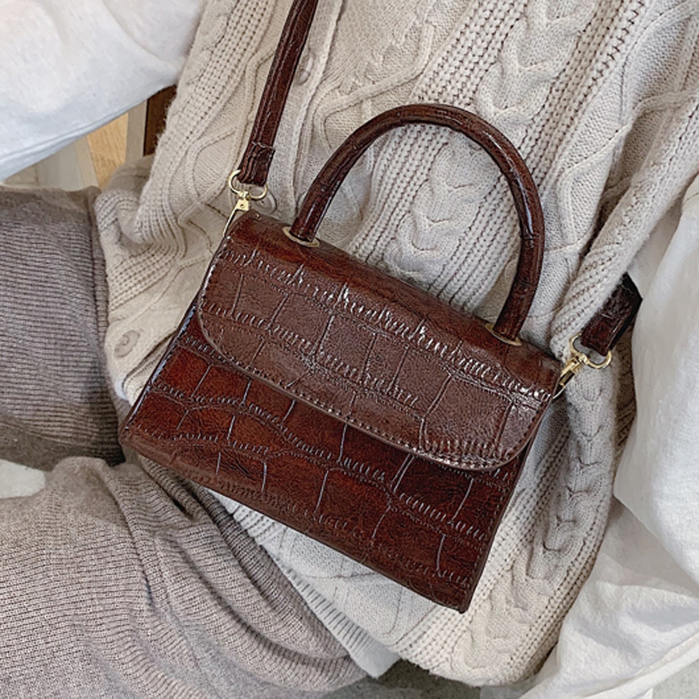 Bolsa de luxo feminina, bolsa quadrada pequena e portátil com alça carteiro