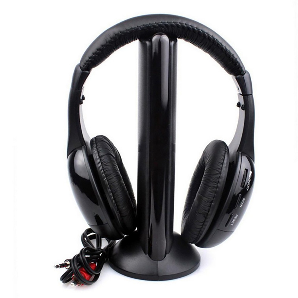 5w1 Hi-Fi słuchawki bezprzewodowe s słuchawki douszne na PC Laptop TV Radio FM MP3 czarne słuchawki gamingowe TV słuchawki bezprzewodowe: Default Title