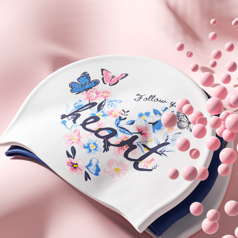 Stylish Silicone Swimming Cap Waterproof No Leaking Printed Swim Cap Shower Pool Keep Hair Dry