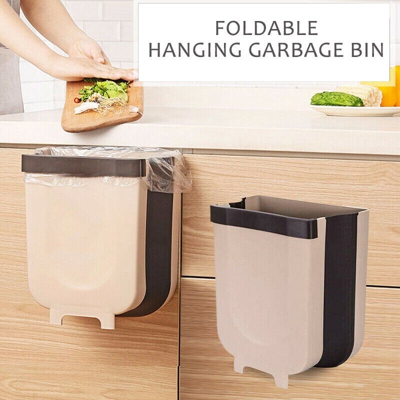 Wall Mounted Folding Waste Bin Kitchen Cabinet Door Hanging Trash Bin Garbage Car Trash Can Wall Mounted Foldable Cleaning
