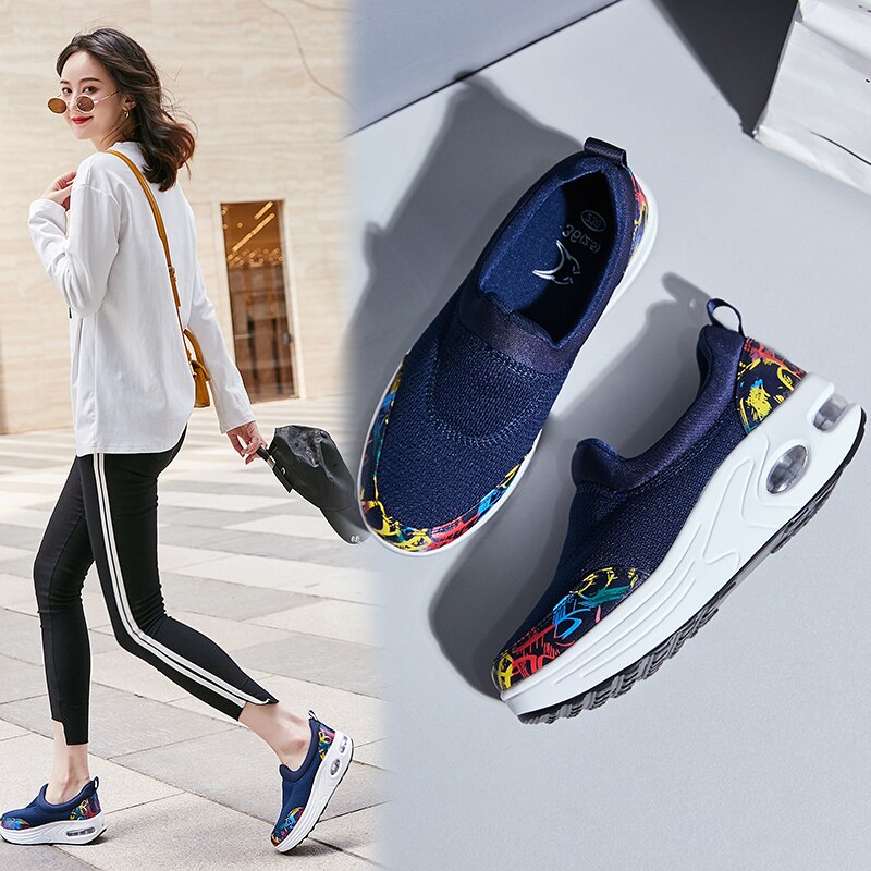 Kvinner casual shake sko lette slip on wedge platform joggesko kvinner pustende sommer minika swing sko scarpe dimagranti: Blå / 5