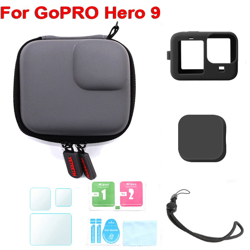 Upgrade Mini PU Protective Bag Carrying Case Silicone Cover Tempered Glass Film for Gopro Hero 10/9 Action Camera Accessoriess