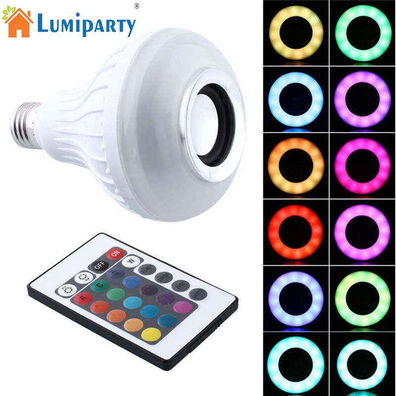 LumiParty E27 Smart RGBW Draadloze Bluetooth Speaker Bulb Music Playing Dimbare LED Lamp Licht Lamp met 24 Keys Afstandsbediening