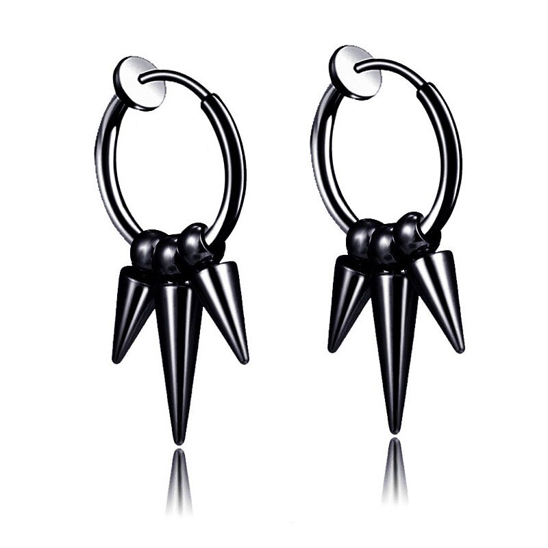 Mode Klinknagel Taper Rvs Earring Voor Vrouwen Mens Classic Punk Stud Oor Sieraden 2 Stuks: C clip black