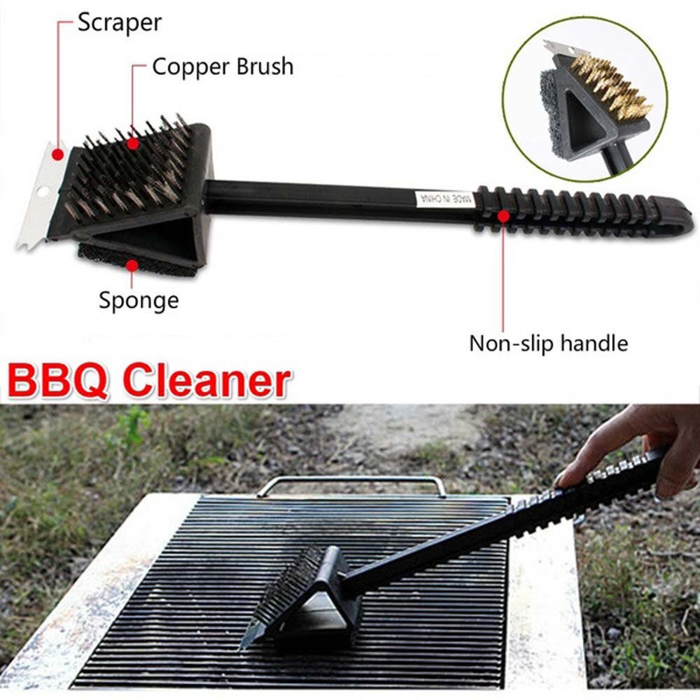 3 In 1 Non-stick Koperdraad Barbecue Grill Barbecue Borstel Grill Borstel Barbecue Schoonmaken Tool