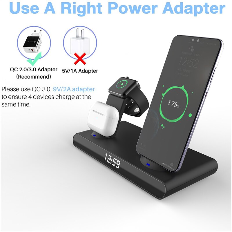 15w kabellose ladegeräte, led-wecker, digitales thermometer, spiegeluhr mit handyhalterung für iphone 13, 12 , 11, promax