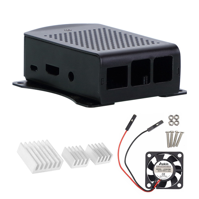 Raspberry Pi 3 Case Aluminum Heatsink Metal Enclosure Case RPI 3 Raspberry Pi 3 Model B Cooling fan Heat sink: 3in1 black